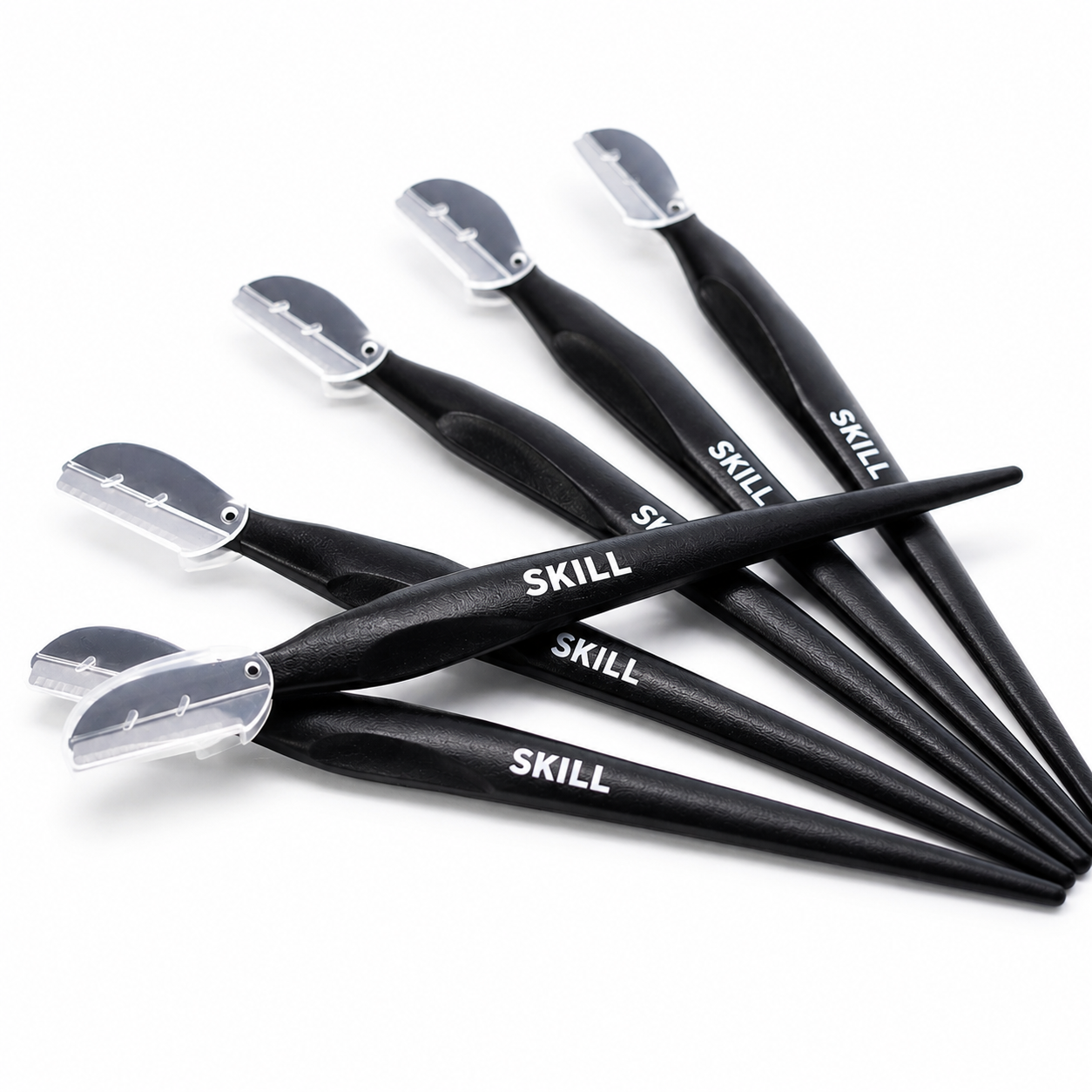 Set of black eyebrow trimmers with 'SKILL' branding on a white background