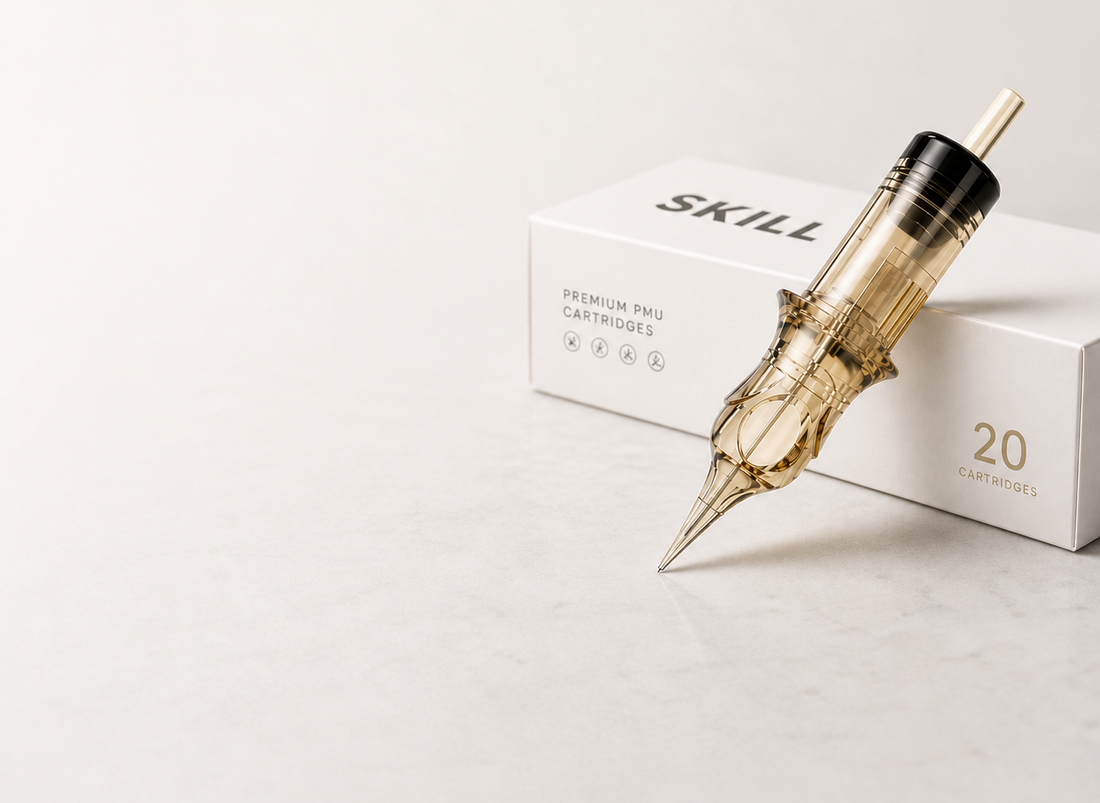 Tattoo needle cartridge  on a white background, branded 'Skill'.