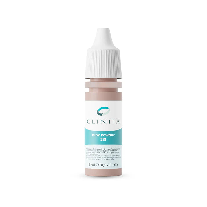 Clinita pink powder 231 pigment bottle on a white background