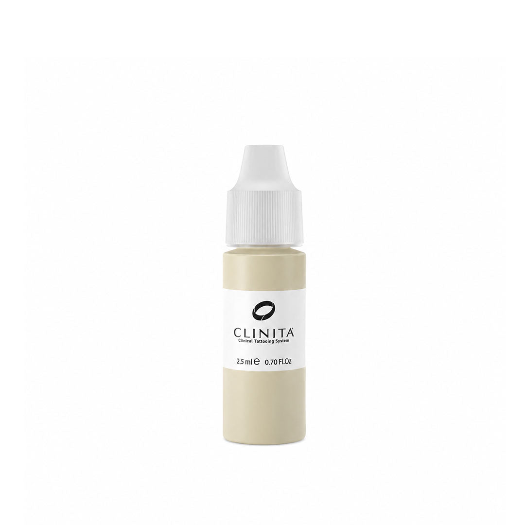 Permanent makeup alabaster ink bottle with white cap on a white background, featuring the brand 'CLINITA'.