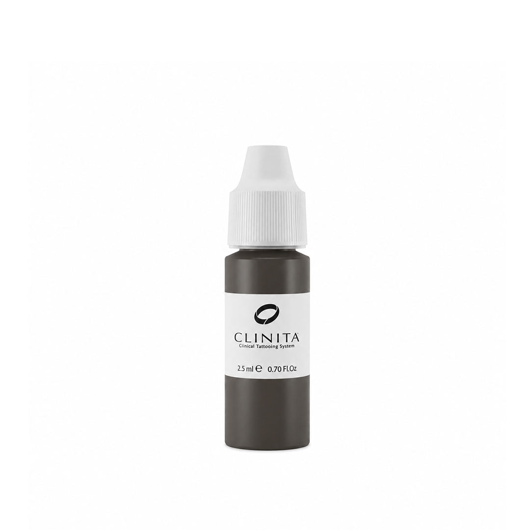 Permanent makeup bistro ink bottle with white cap on a white background, featuring the brand 'CLINITA'.