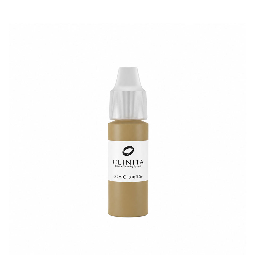 Permanent makeup macadamia ink bottle with white cap on a white background, featuring the brand 'CLINITA'.