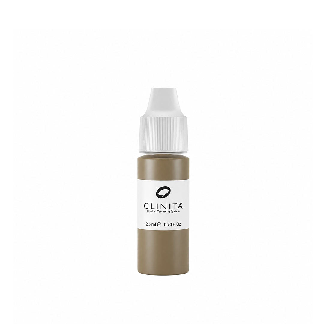 Permanent makeup nut ink bottle with white cap on a white background, featuring the brand 'CLINITA'.