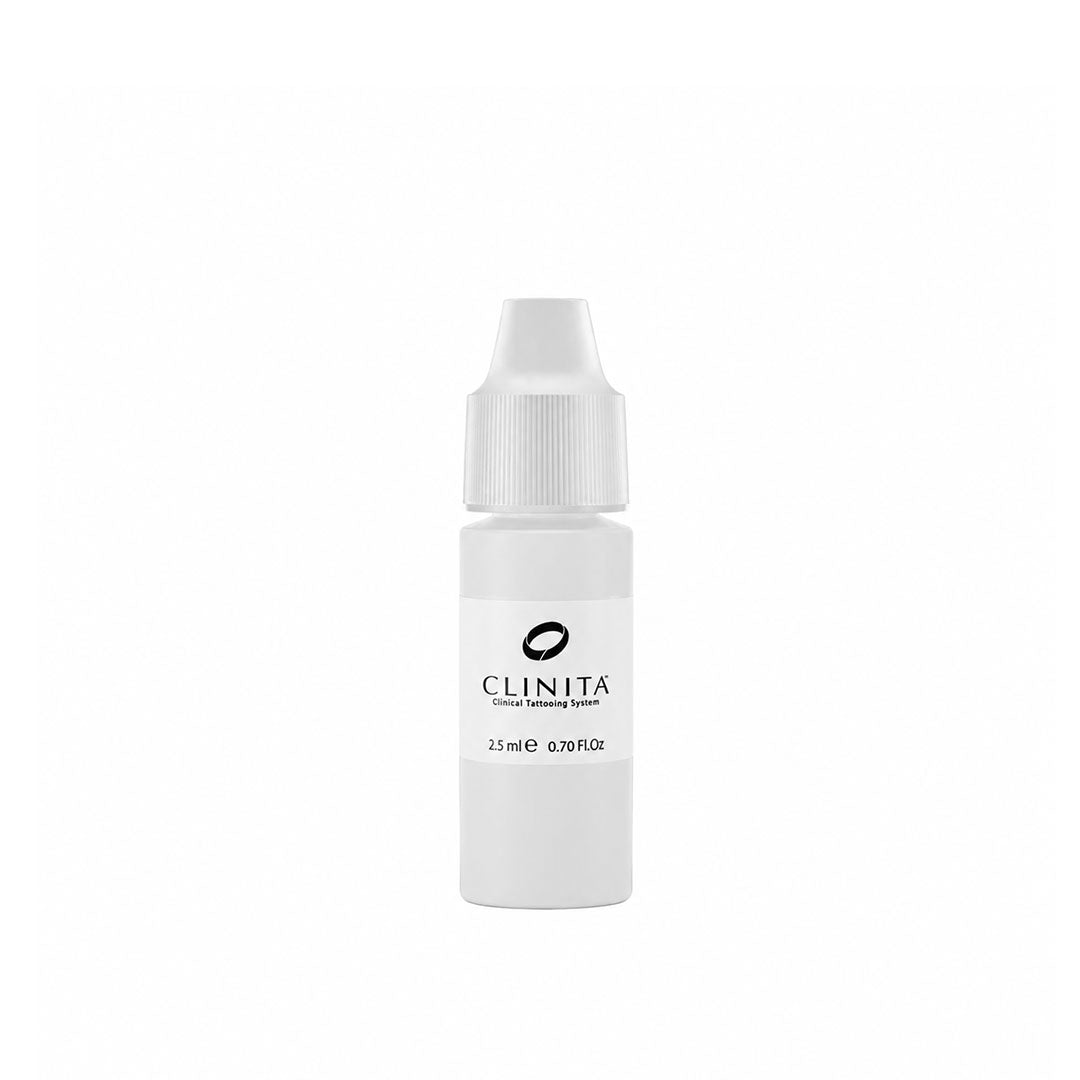 Permanent makeup thinner ink bottle with white cap on a white background, featuring the brand 'CLINITA'.