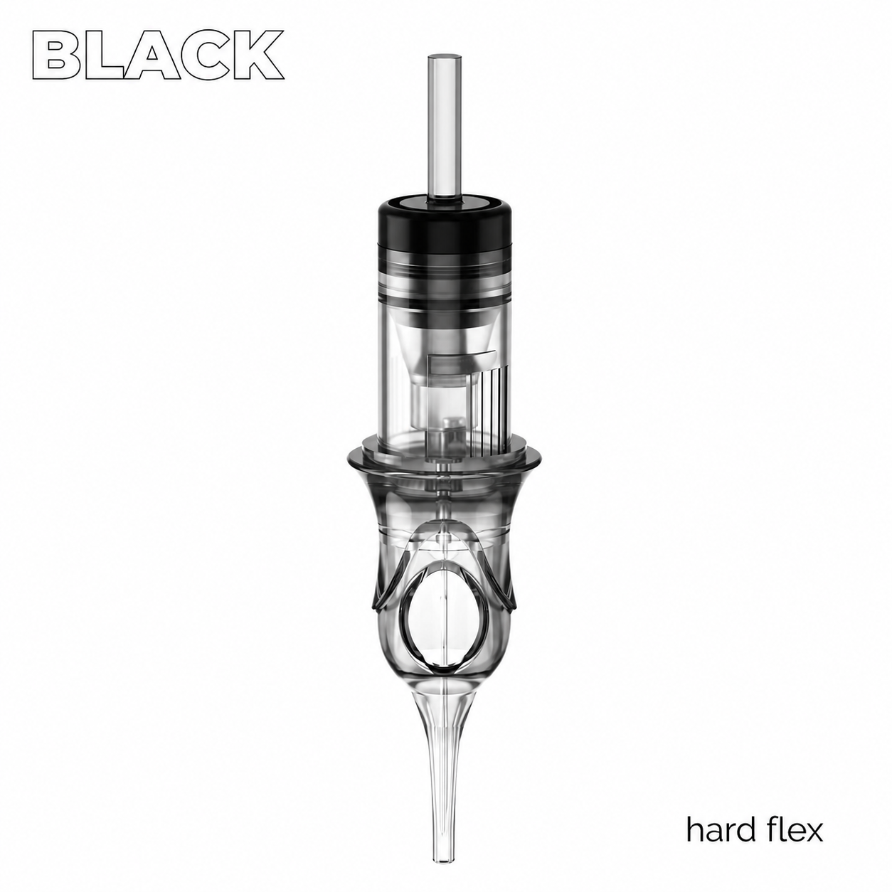 Black-colored needle with 'BLACK' text and 'hard flex' label on a white background